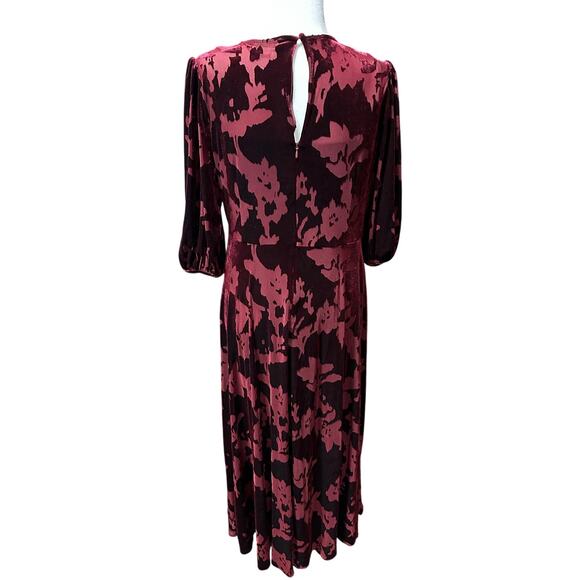 Calvin Klein Women’s Velvet Floral Burnout Faux Wrap Midi Dress Maroon 16 Party - Picture 3 of 14